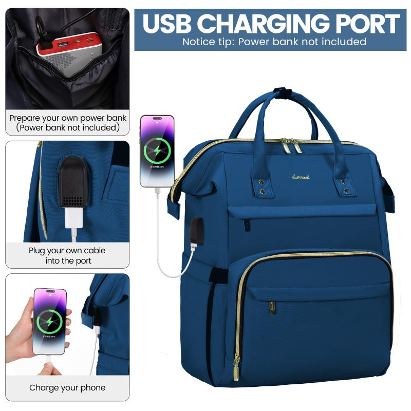 LOVEVOOK Laptop Backpack for Women 15.6 Inch Professional Womens Travel Backpack Purse Computer Laptop Bag Nurse Teacher Backpack Waterproof College Work Bag Carry on Backpack with USB Port Royal Blue - Image 3